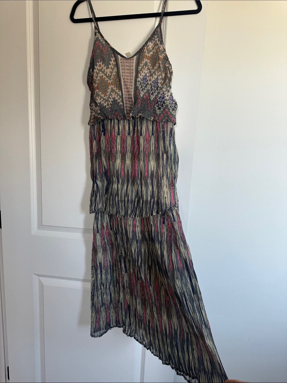 Anthropologie Ikat-Print Maxi Dress in Pink, Blue & Gray